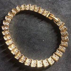 Rhinestones gold tone tennis bracelet MOD VTG SIGN